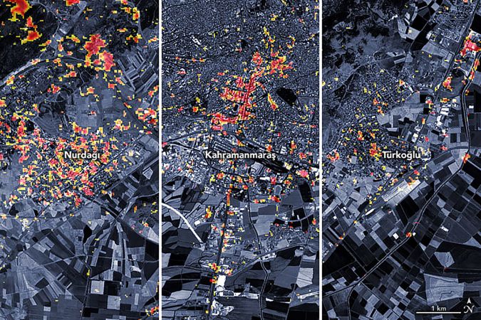 NASA'dan 3 bölgedeki deprem hasarını gösteren harita 