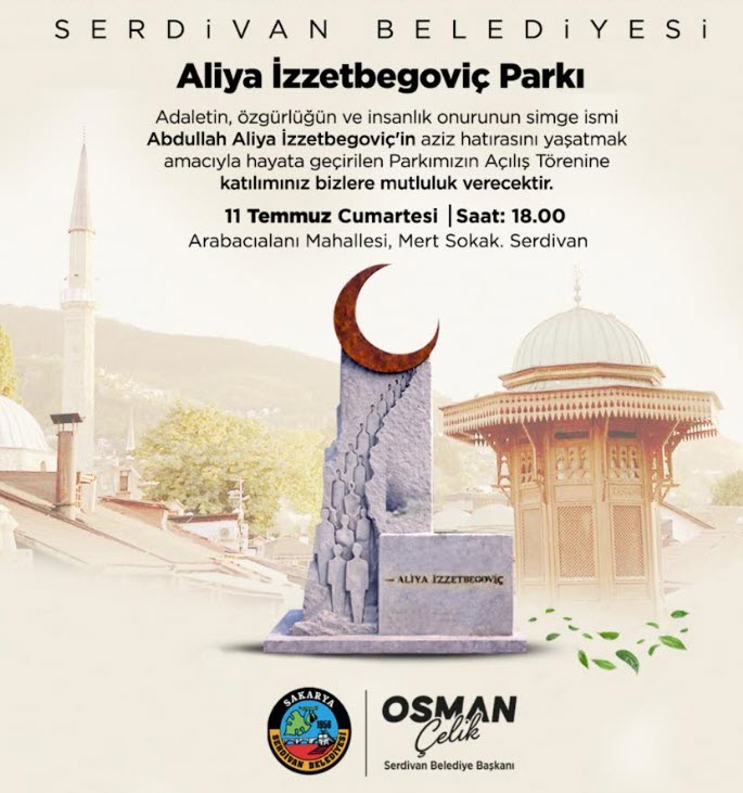 Serdivan'da Aliya İzzetbegoviç Parkı Hizmete Açılıyor