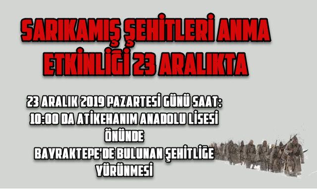 Sarıkamış Şehitleri Anma Etkinliği 23 Aralıkta