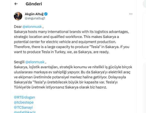 Akgün Altuğ'dan Elon Musk'a davet