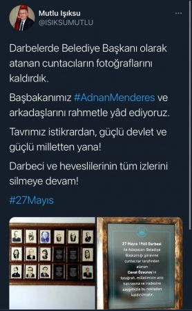 Belediyeden darbeci başkanların fotoğrafları kaldırıldı