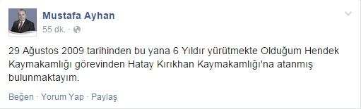 Hendek Kaymakamı Ayhan, Hatay Kırıkhan’a atandı