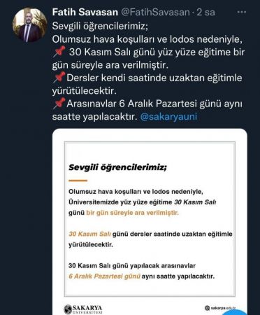 Sakarya’da üniversitelerde eğitime lodos arası