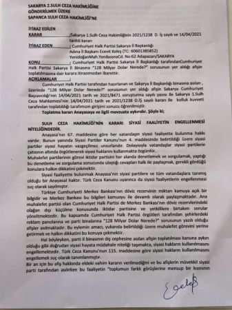 CHP, SAVCILIĞIN “128 MİLYAR DOLAR NEREDE” KARARINA İTİRAZ ETTİ