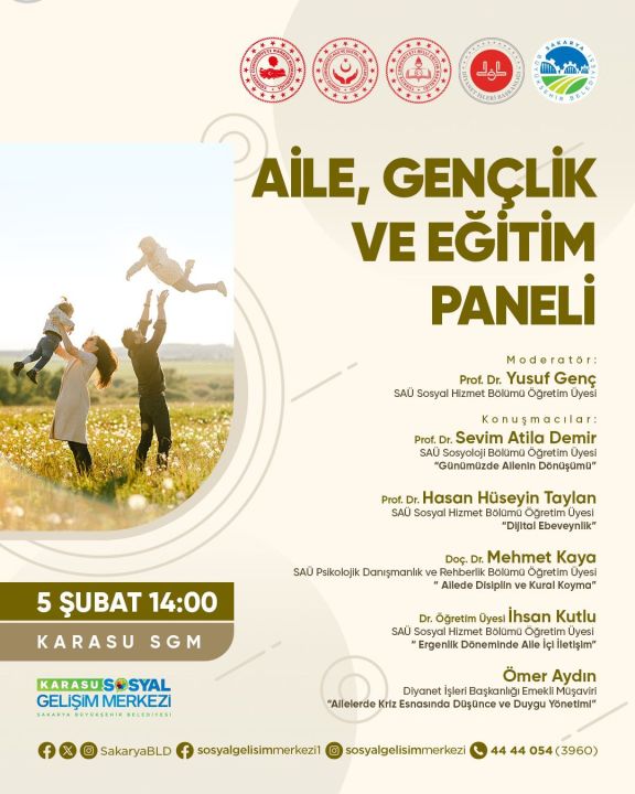 Karasu SGM’de uzman isimlerle aile ve eğitim paneli düzenlenecek