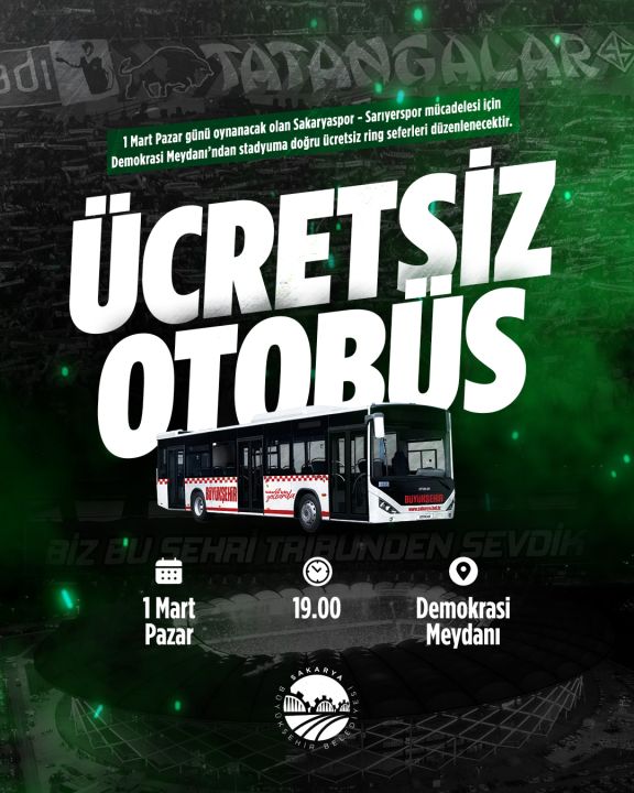 Büyükşehir’den Sakaryaspor maçı için ücretsiz ring seferi