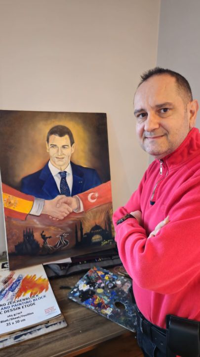Türkiye–İspanya dostluğuna sanatsal köprü; Sanatçı Ersoy Ayyıldız’dan Pedro Sánchez’e anlamlı tablo