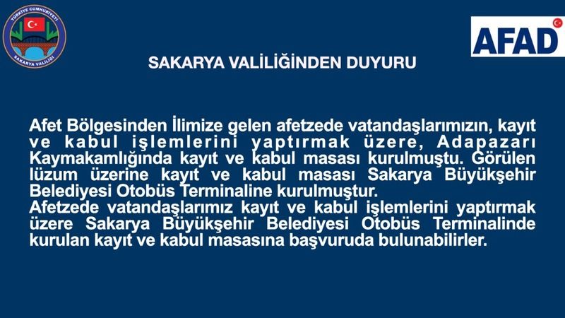 Afet Bölgesinden İlimize Gelen Afetzede Vatandaşlarımıza  İlişkin  bilgilendirme 