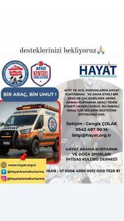 Hayat Arama Kurtarma Derneği, Arama Kurtarma Aracı İçin Destek Bekliyor